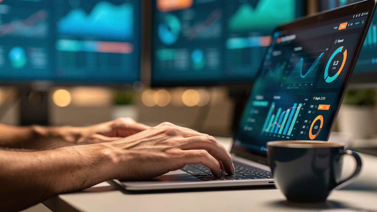 Business professional analyzing marketing data