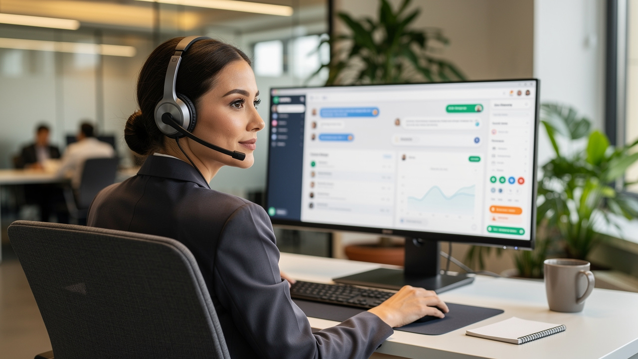 Customer service representative using AI-powered support tools