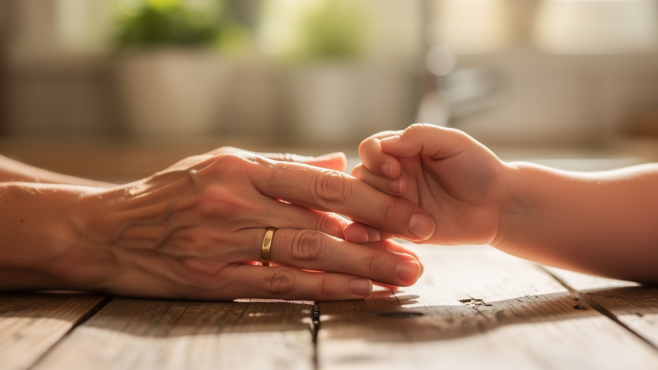 Parent and child hands intertwined conveying trust and connection
