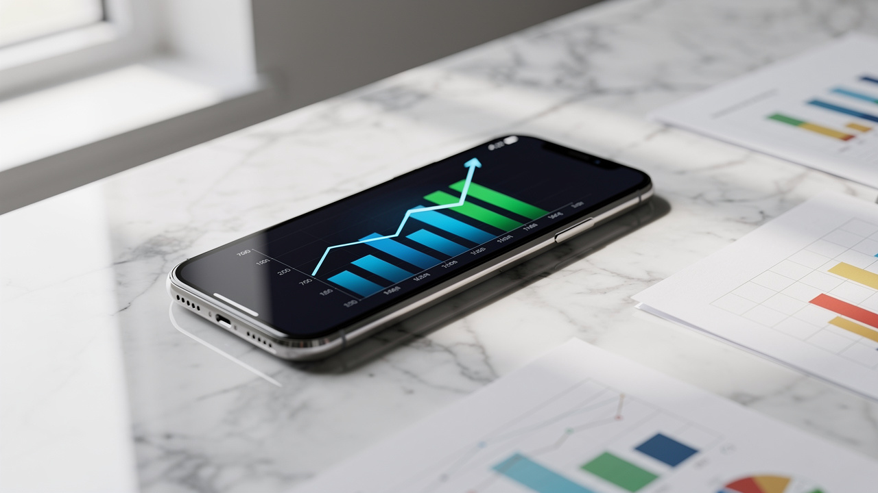 Smartphone displaying email marketing ROI analytics dashboard
