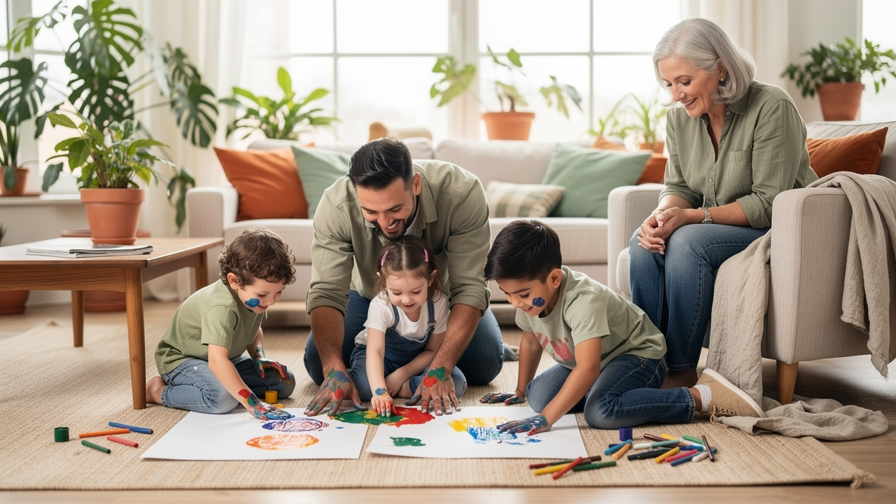 Diverse multigenerational family doing creative art activity together