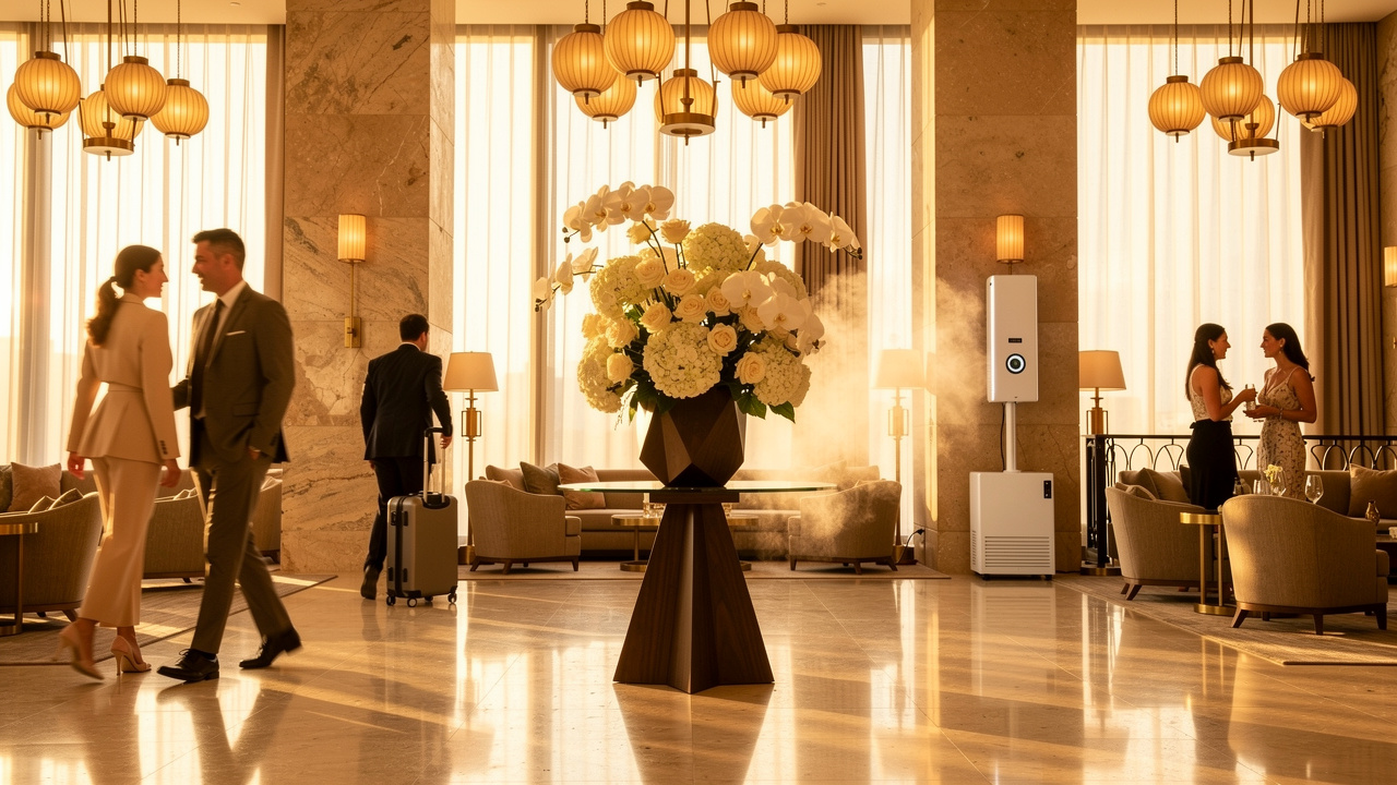 Luxury hotel lobby with ambient scent branding atmosphere