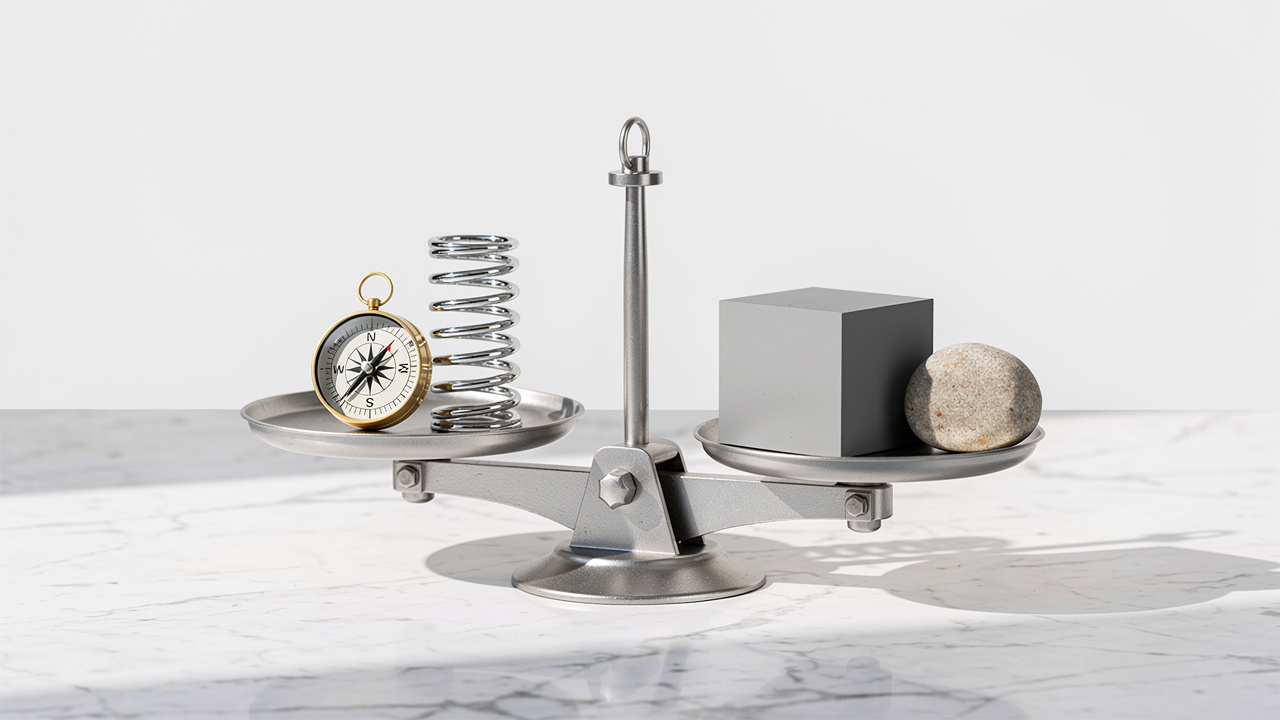 Balanced scale representing marketing flexibility and brand consistency
