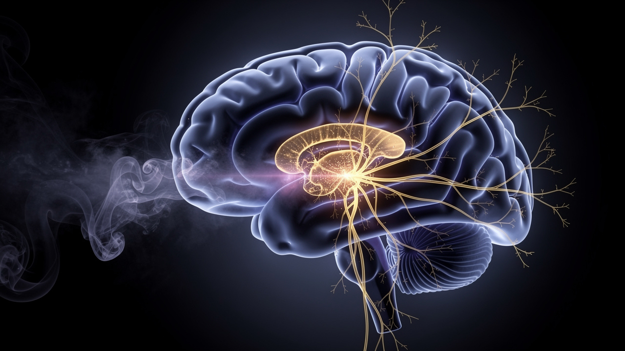 Neuroscience illustration of scent and brain emotional memory