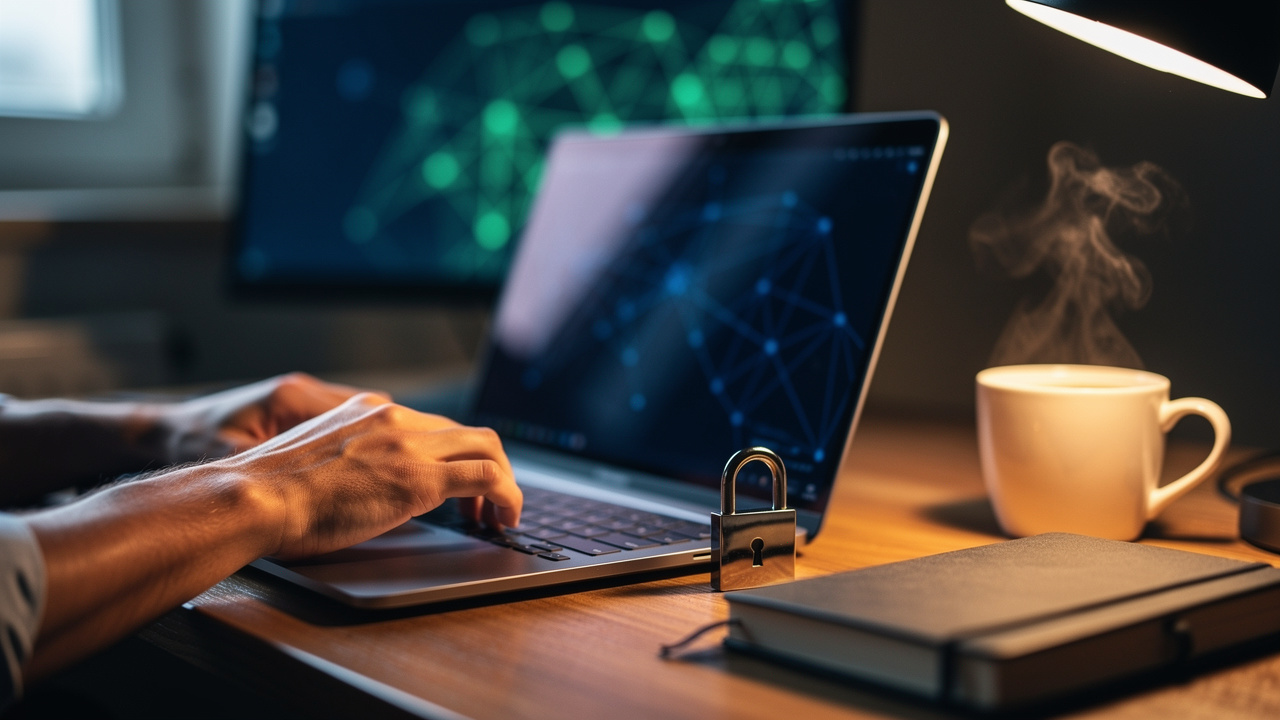 Business professional ensuring data security while using AI tools